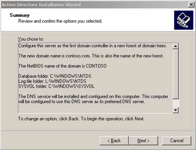 图 3. Active Directory 安装选项摘要
